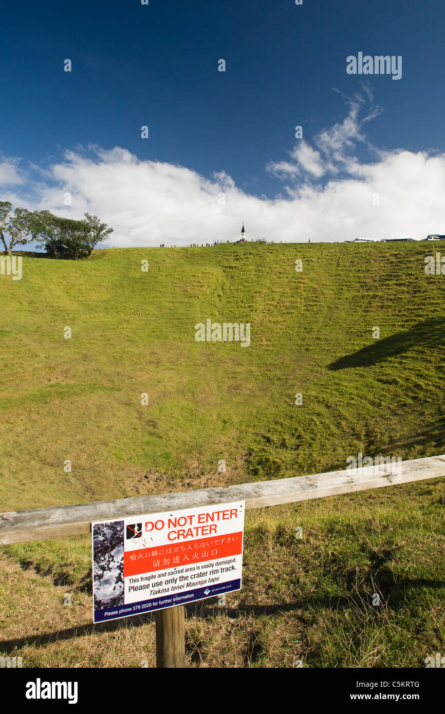 View of Auckland from Mt. Eden.  Volcanic crater and memorial in city limits.  Auckland, New Zealand Stock Photo