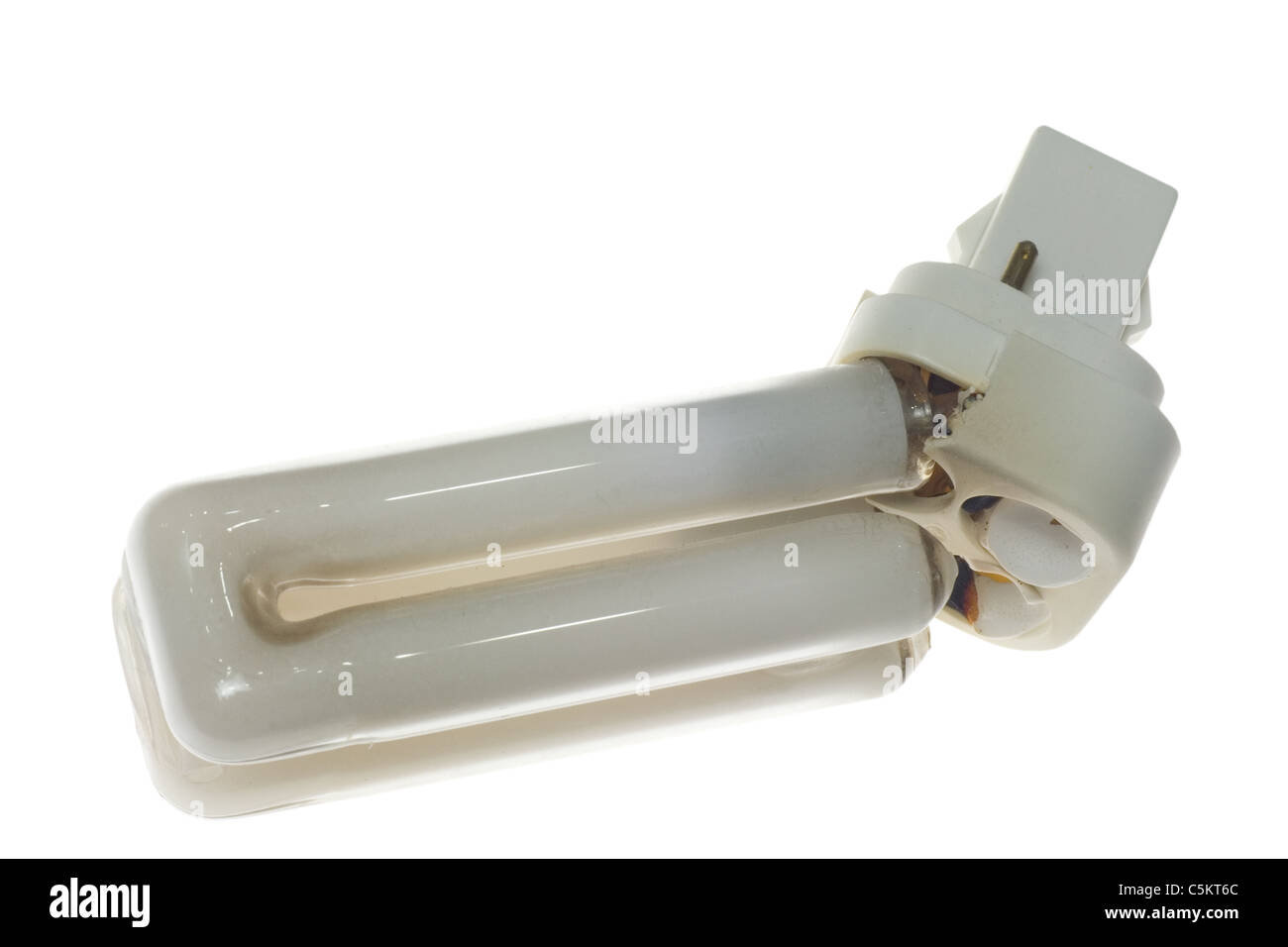 Broken faulty bulb isolated on white background Stock Photo