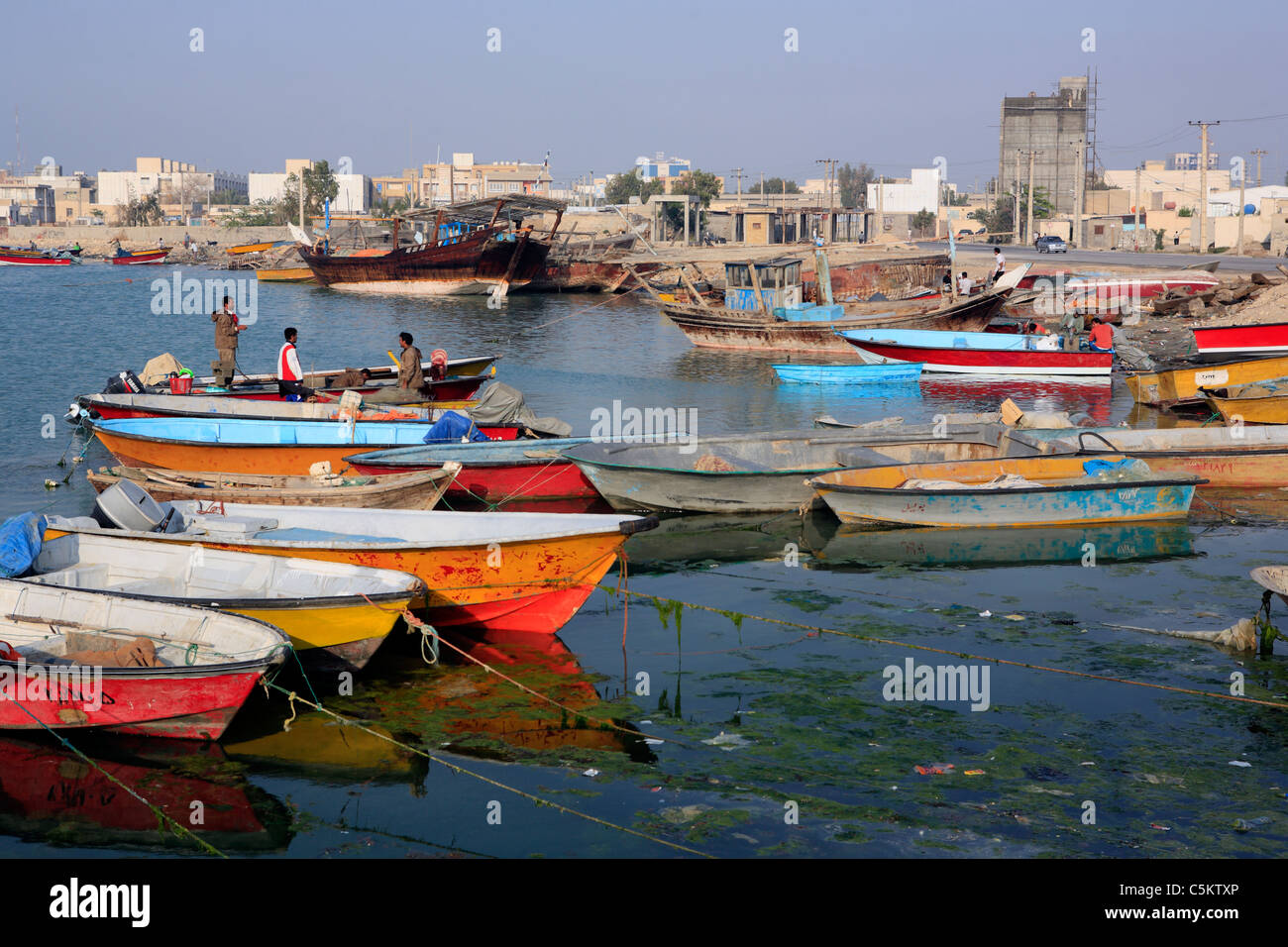 Traditional Persian Gulf (bandari) ships, Bushehr, province Bushehr, Iran Stock Photo