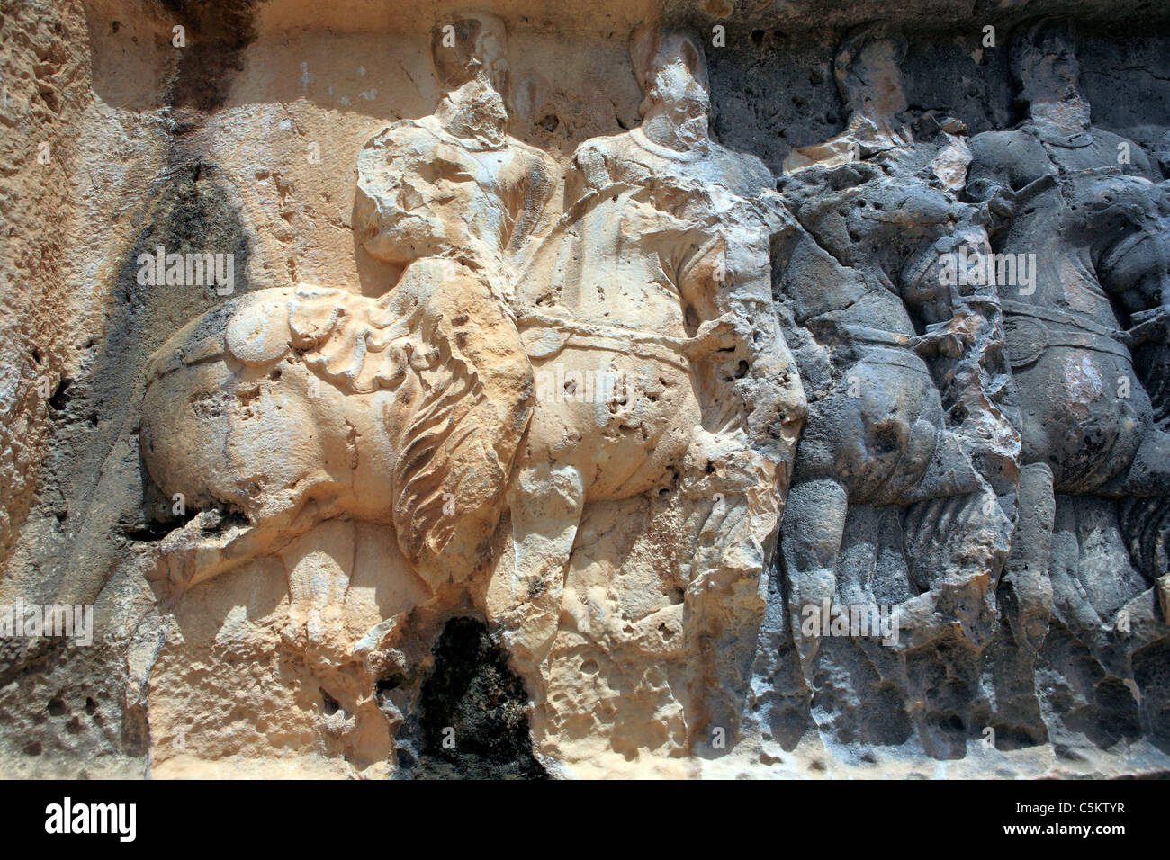 Relief of Sassanian king Shapur I (270 AD), near Bishapur, Province Fars, Iran Stock Photo