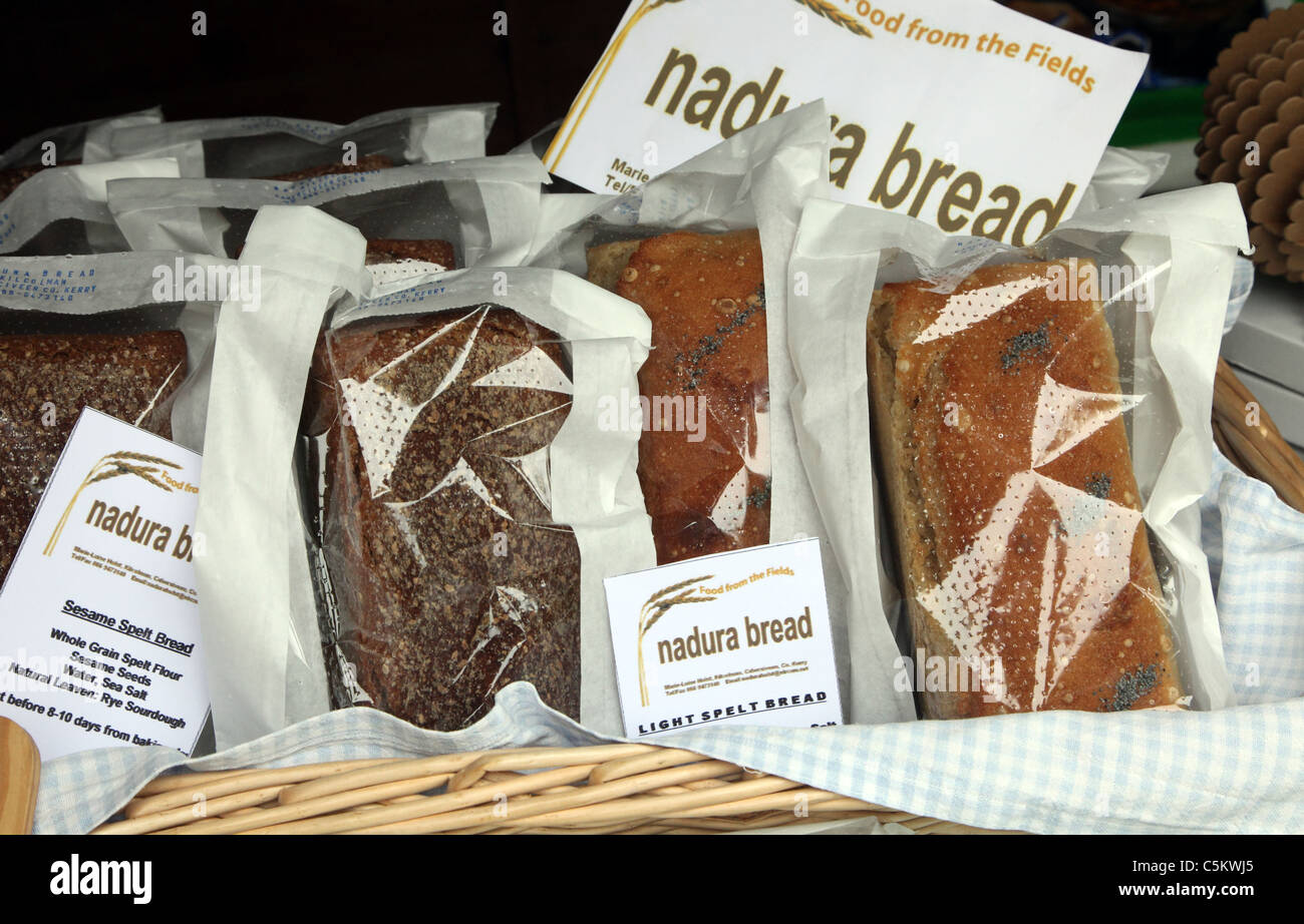 Irish artisan breads on sale Ballinskelligs Beach Cafe Sunday Market, Co Kerry, Ireland Stock Photo