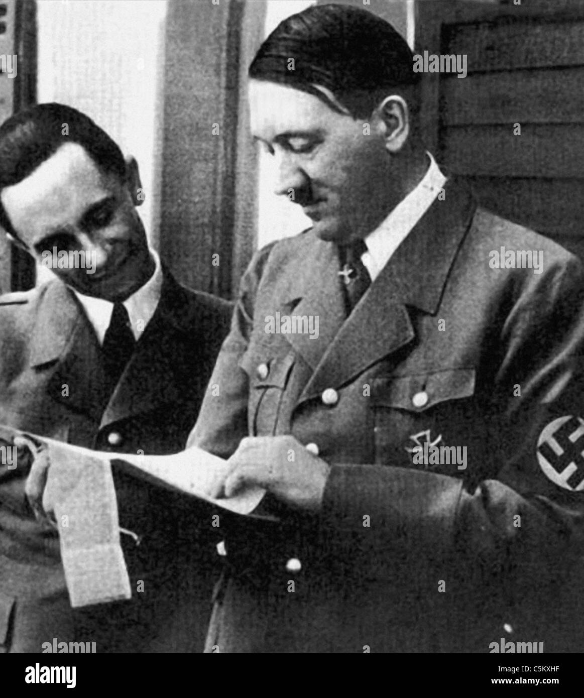 Joseph Goebbels German wartime Minister of Propaganda with Adolf Hitler from the archives of Press Portrait Service Stock Photo