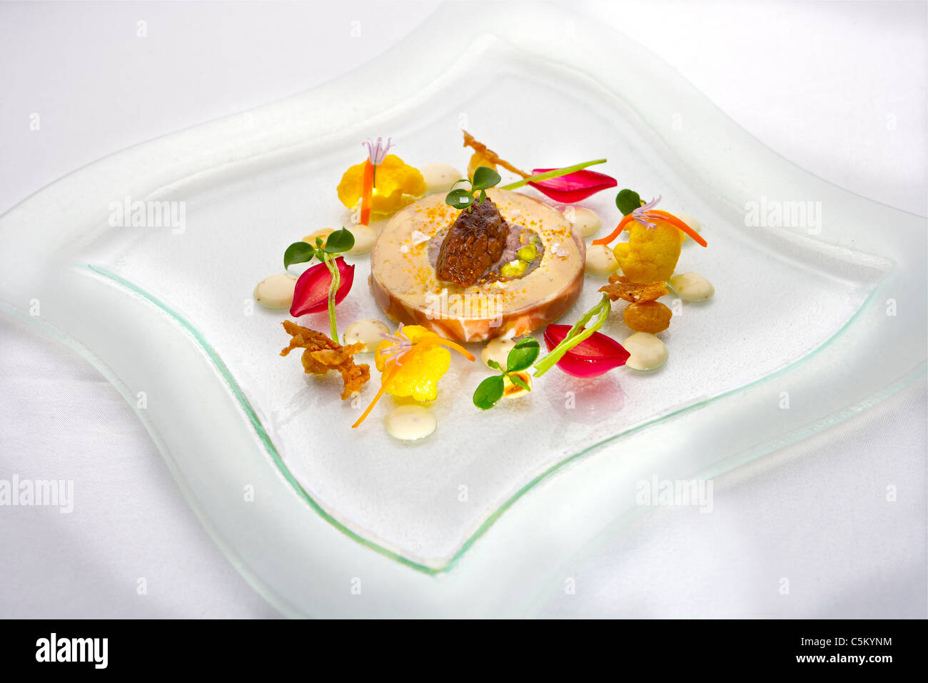 A plate of Pate de Foie Gras served on a glass plate Stock Photo
