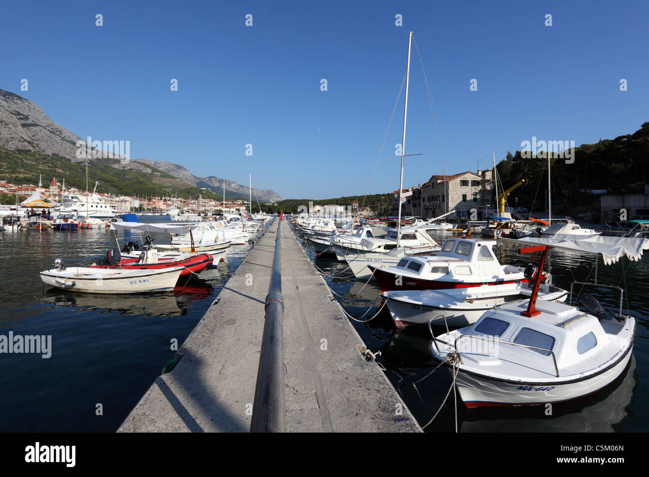 Fishing boats in Croatian town Makarska Stock Photo Alamy