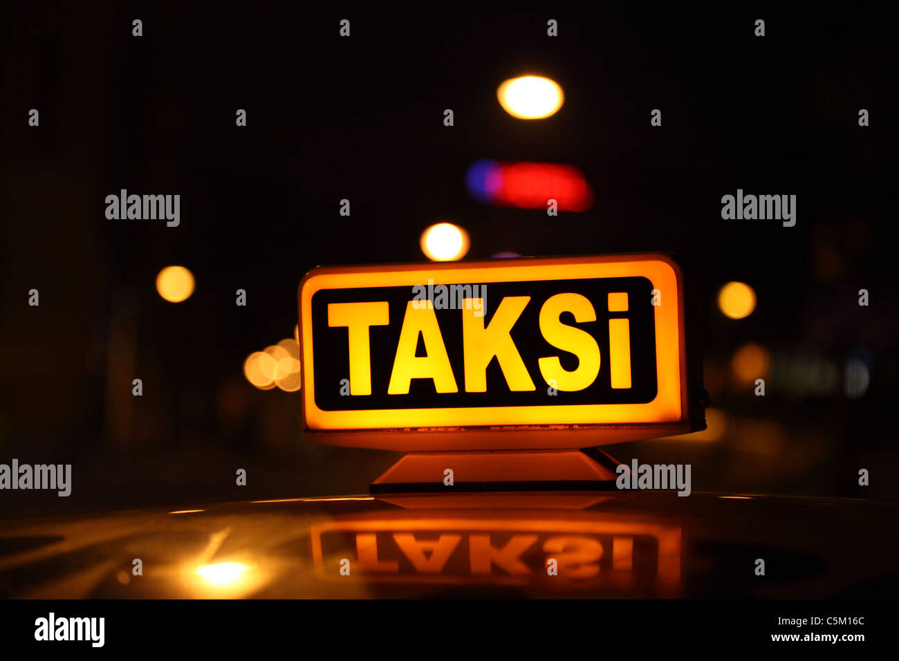 Yellow sign of the Istanbul taxi, Turkey Stock Photo