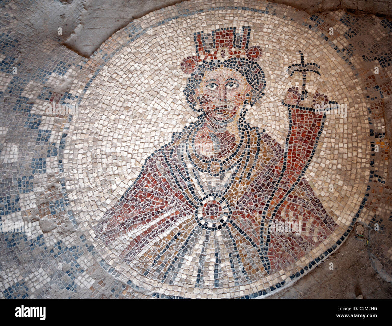 Mosaic depicting Tyche the guardian Goddess of the city, ancient city of Scythopolis (2nd century AD), Beit Shean, Israel Stock Photo