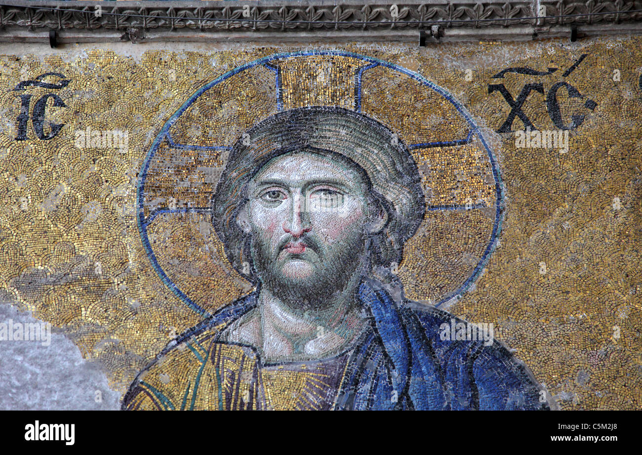 Jsjsus Mosaic of Jesus Christ in the old church of Hagia Sophia in Istanbul ...