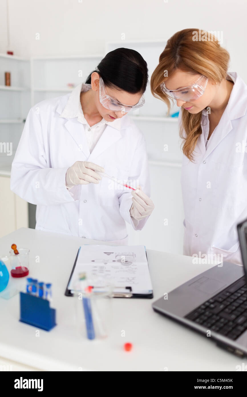 Two scientists looking at a test tube Stock Photo