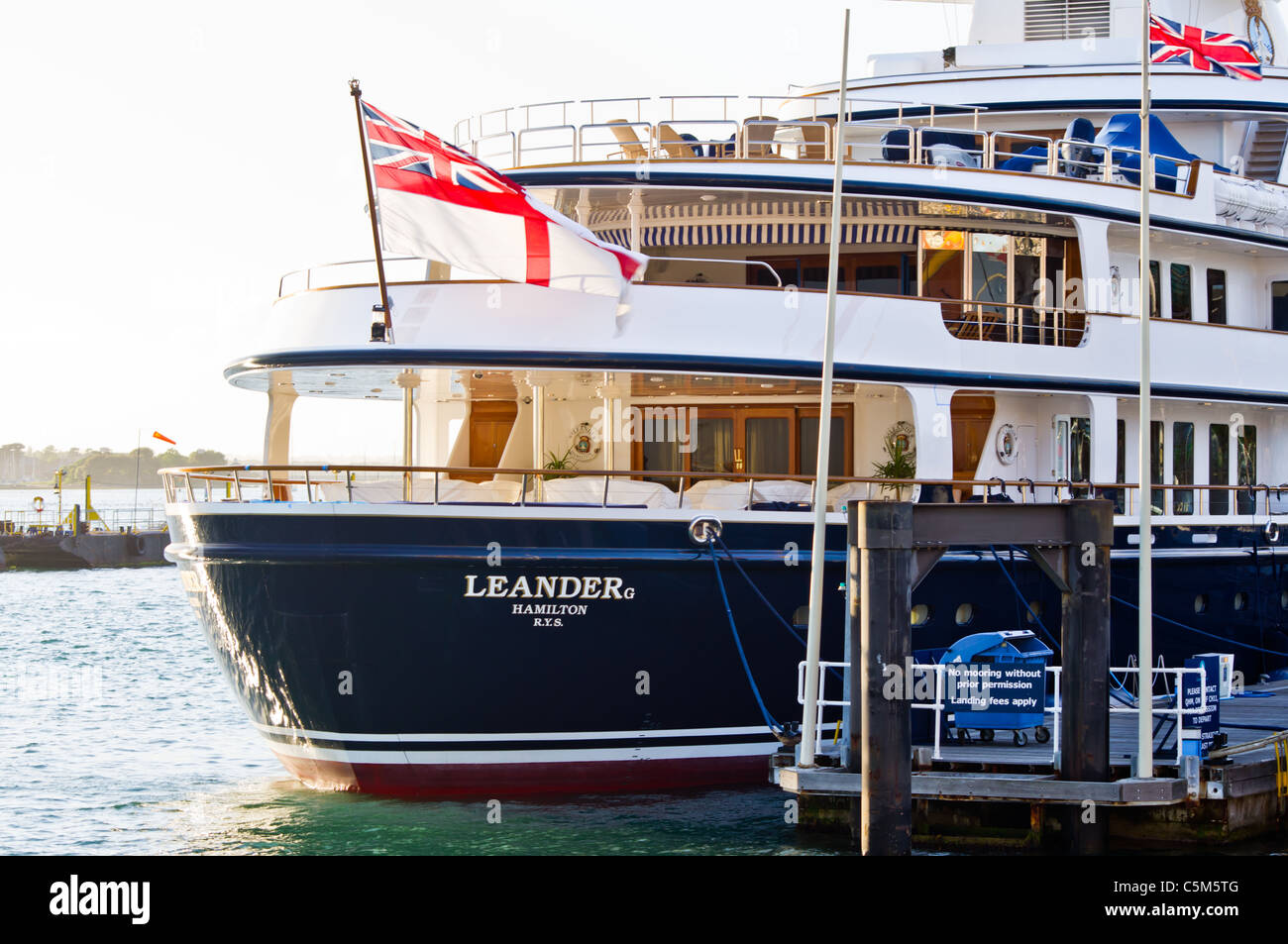 Super yacht Leander G under the White Ensign at Gunwharf Quays, Portsmouth. Stock Photo