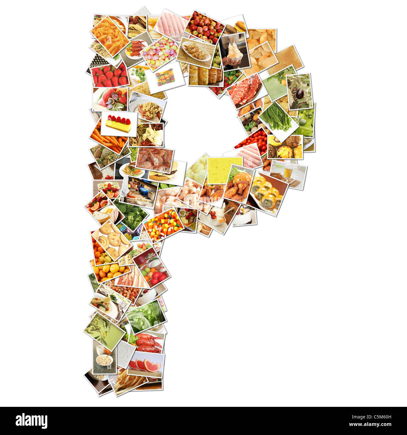 Letter P with Food Collage Concept Art Stock Photo