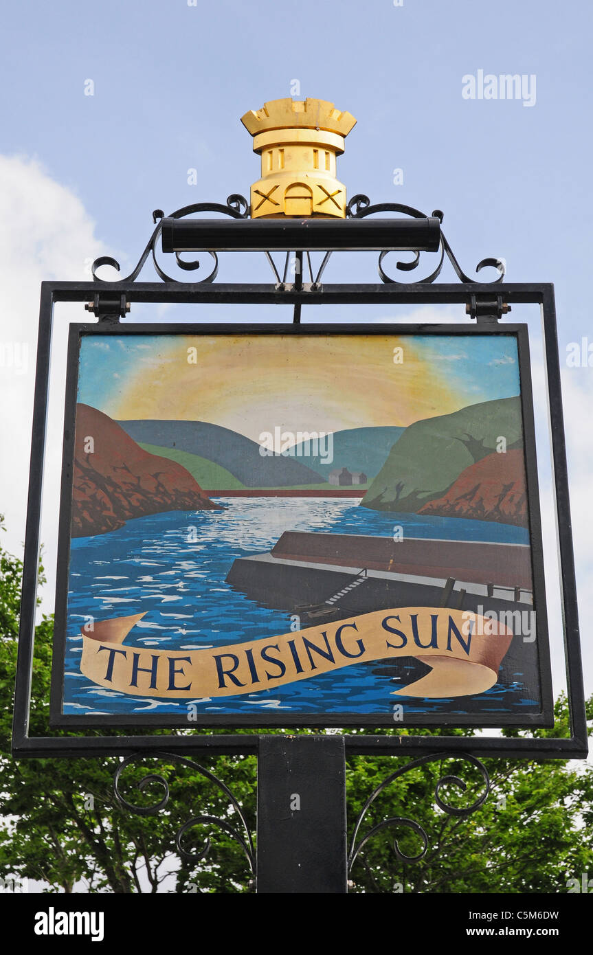 Sign for The Rising Sun public house, St. Mawes, Cornwall. Stock Photo