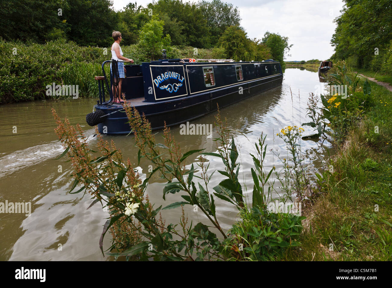 Cruising on the Oxford Canal/Grand Union Canal near Braunston, Northamptonshire Stock Photo