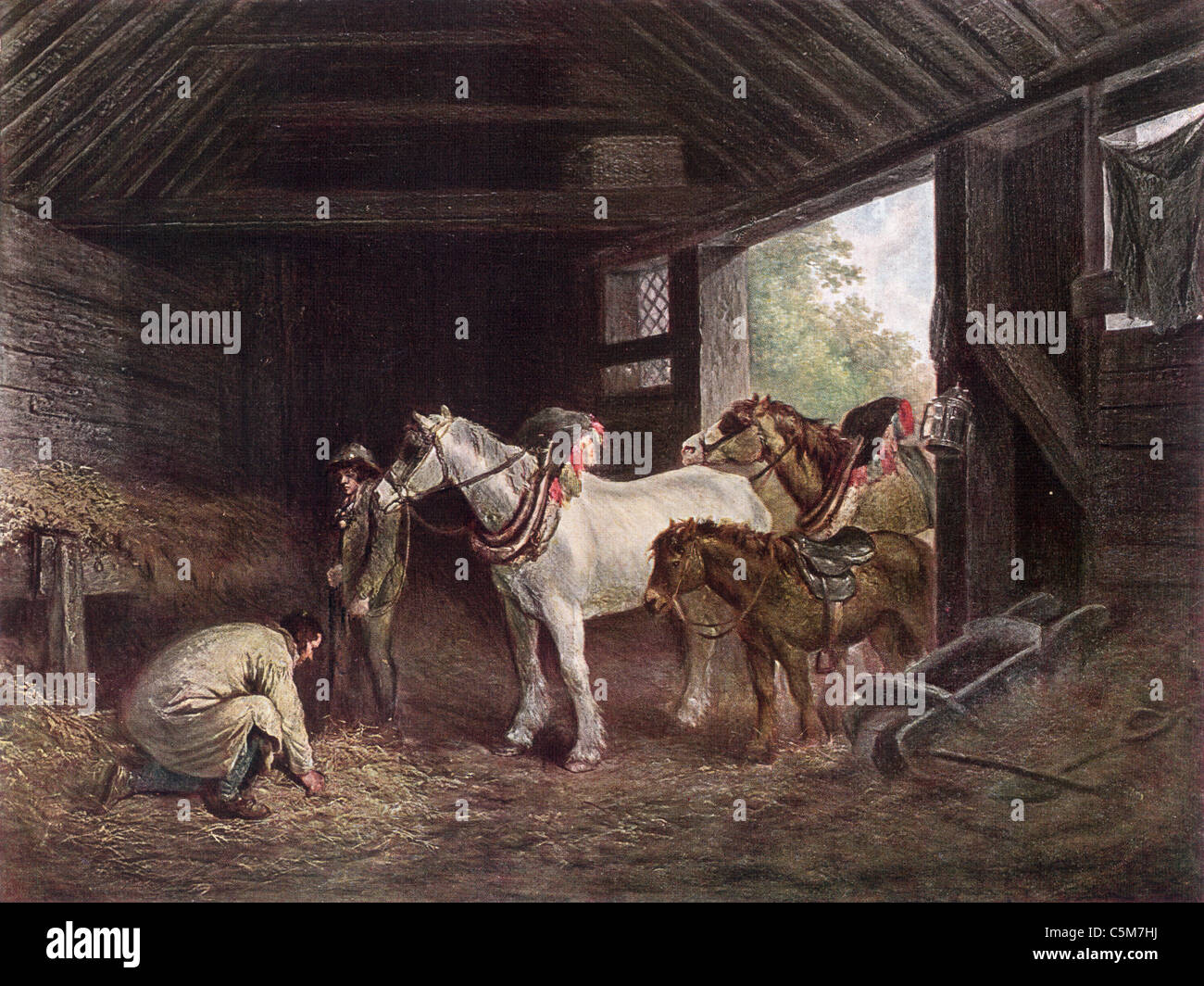 Painting by George Morland; 'Inside of a Stable'; English School; Oil on Canvas Stock Photo