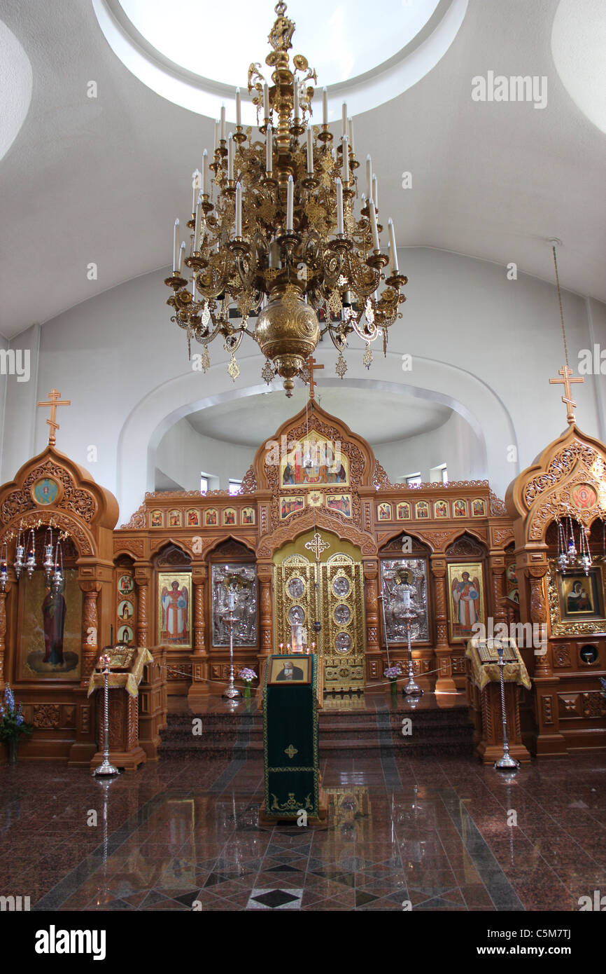 Interior of the Orthodox Church in Valamo monastery in Heinävesi, Karelia, Eastern Finland Stock Photo