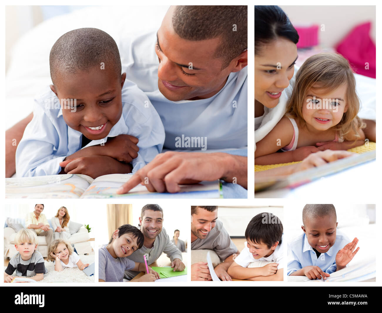Collage of parents educating children at home Stock Photo