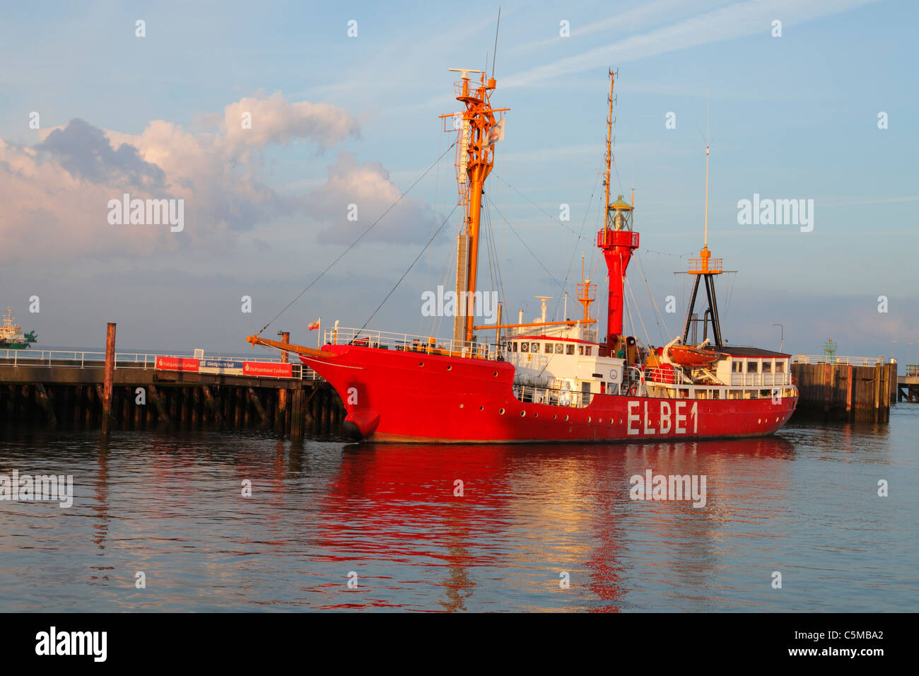 museum fire ship ELBE 1 in the harbour of Cuxhaven; Museums-Feuerschiff ELBE 1 'BÜRGERMEISTER O'SWALD II' Stock Photo