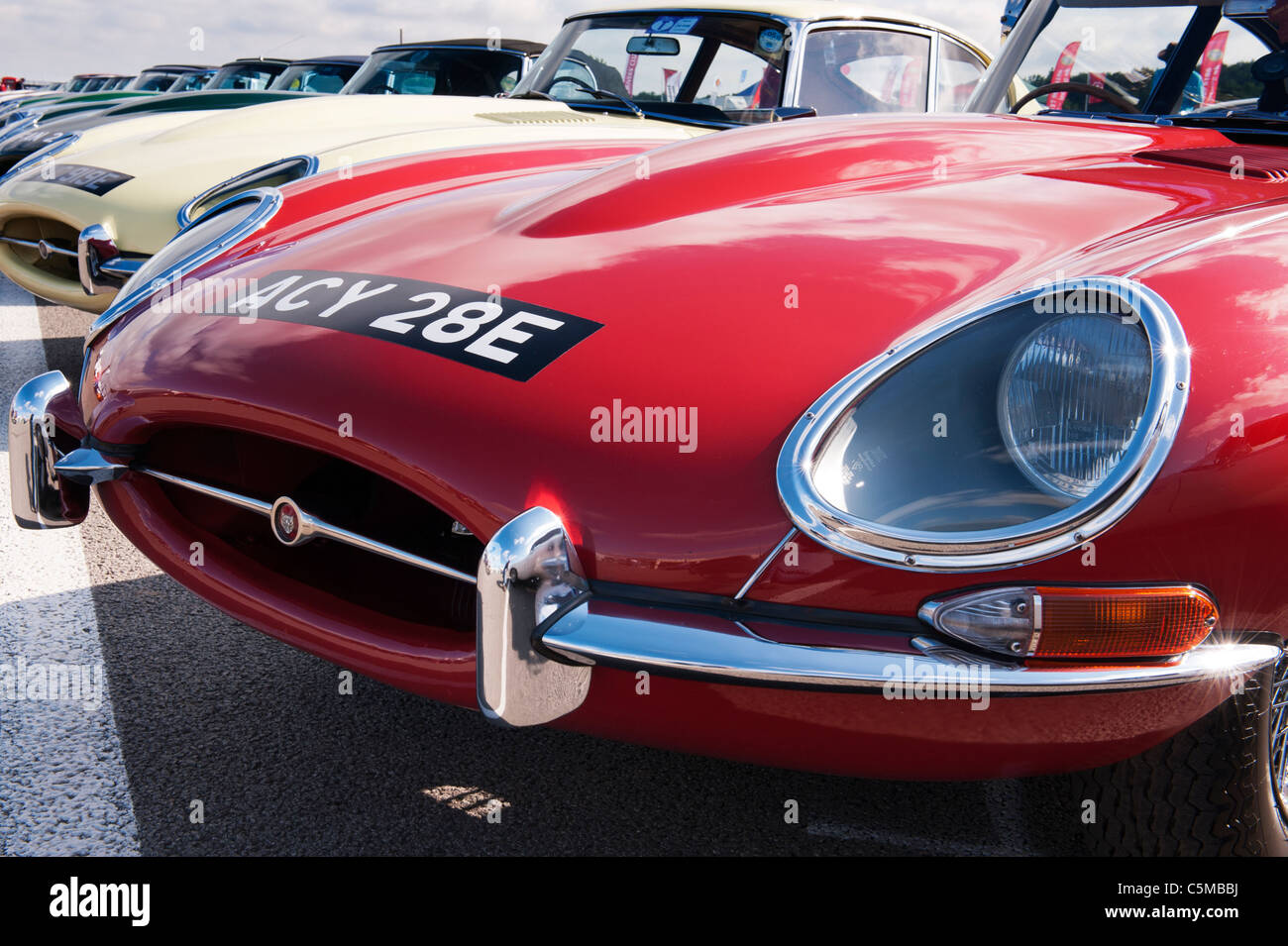 E Type Jaguar front end. Classic british sports cars Stock Photo