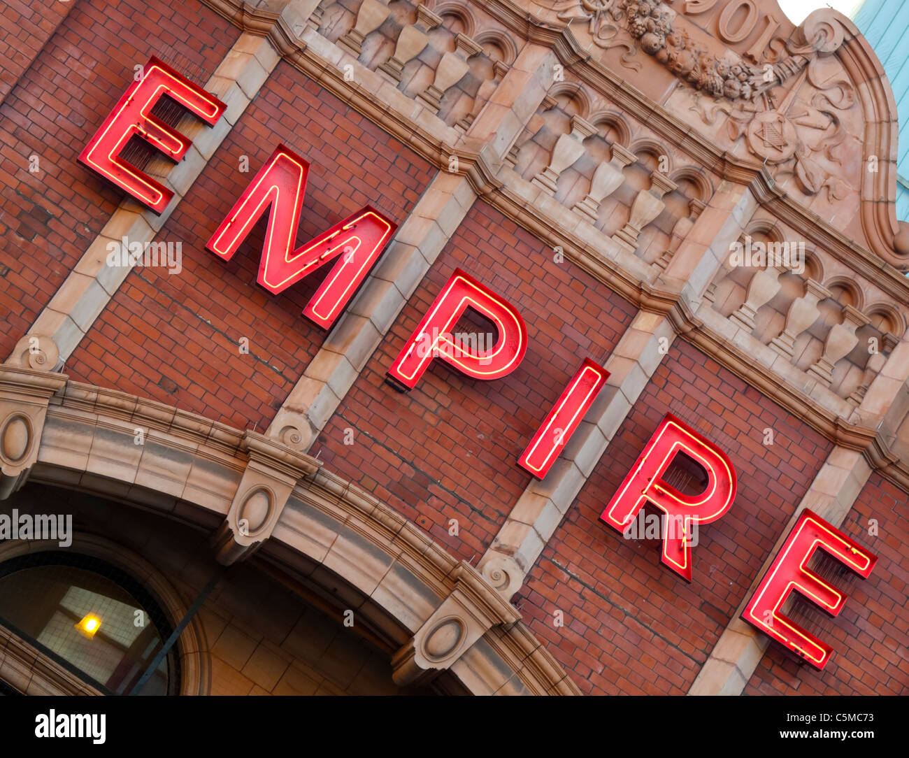 Illuminated sign outside the Hackney Empire Theatre in East London  UK built in 1901 by architect Frank Matcham Stock Photo