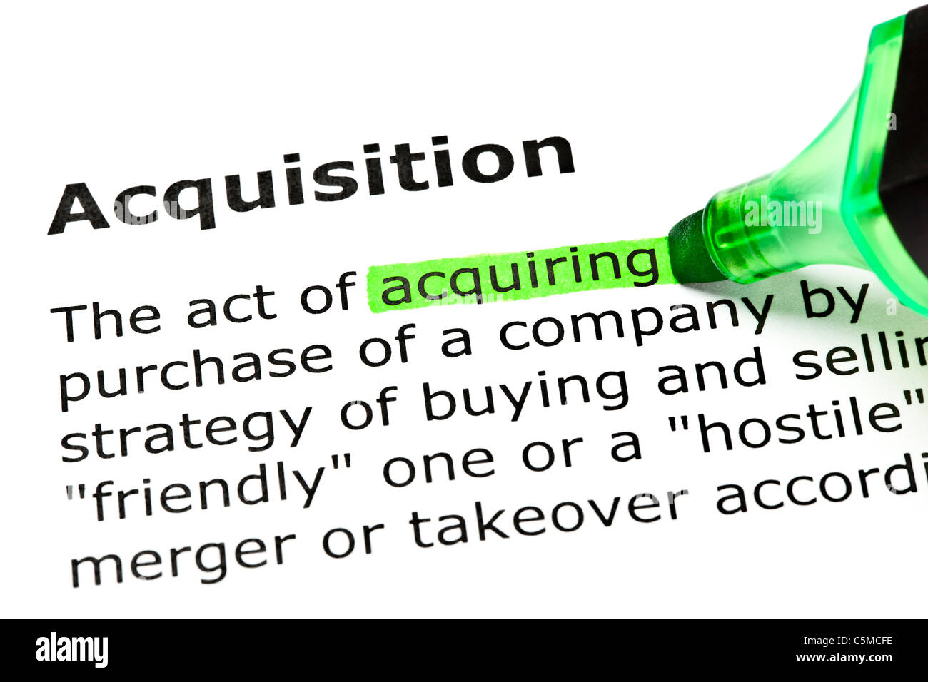 'Acquiring' highlighted in green, under the heading 'Acquisition' Stock Photo