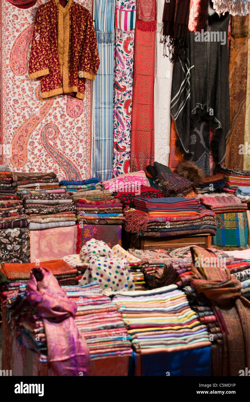 Colorful silk textiles on display at a market stall Stock Photo - Alamy