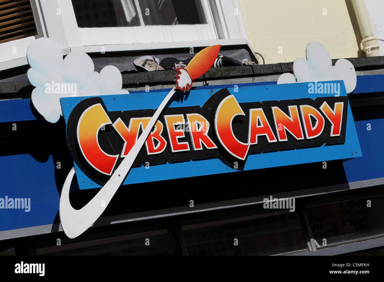 Cybercandy sweet shop sign in Brighton, East Sussex, UK. Stock Photo
