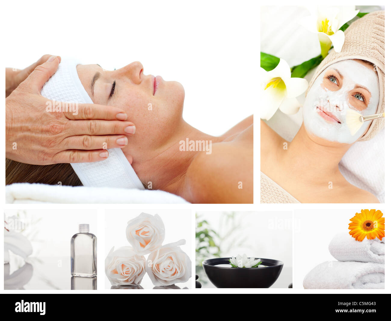 Collage of a beautiful woman relaxing receiving a massage Stock Photo