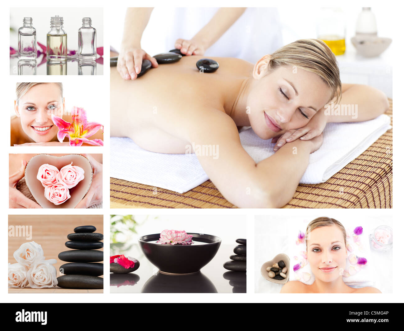 Collage of an attractive blond woman relaxing Stock Photo