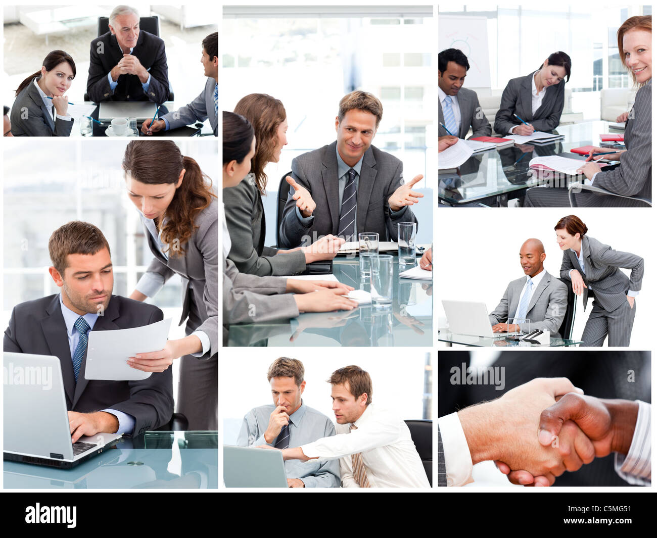 Collage of businesspeople in different situations Stock Photo
