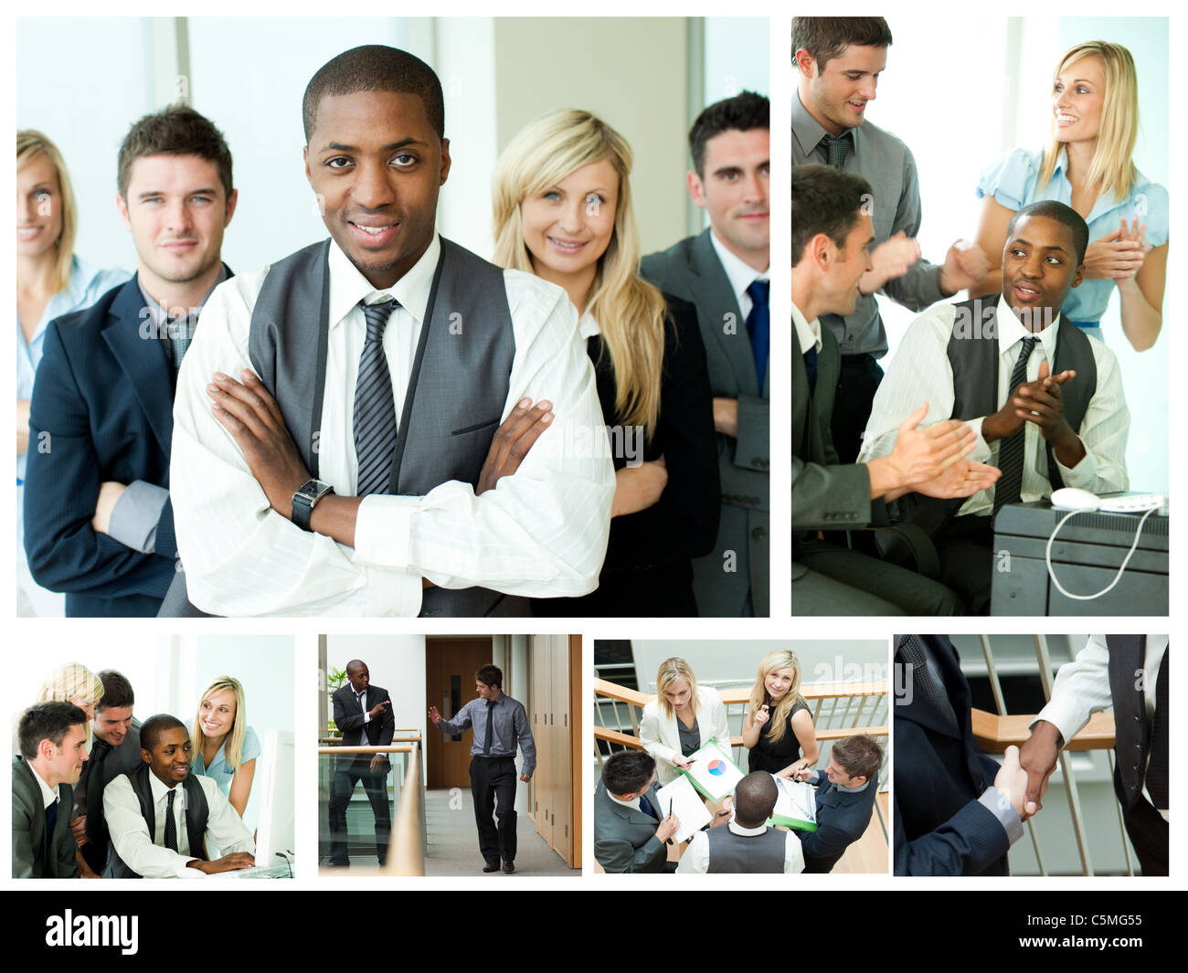 Collage of happy businesspeople in different situations Stock Photo - Alamy