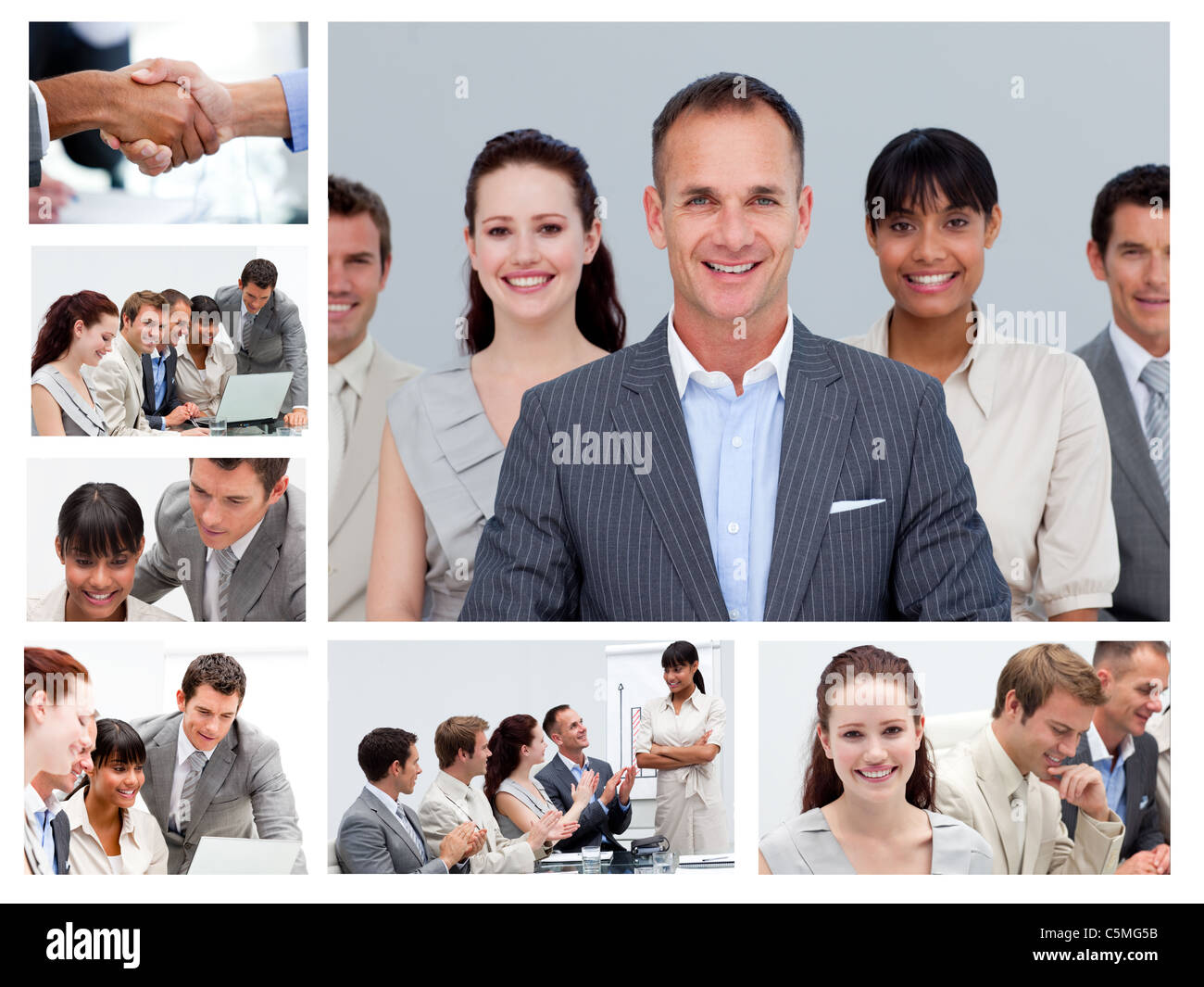 Collage of businesspeople in different situations Stock Photo