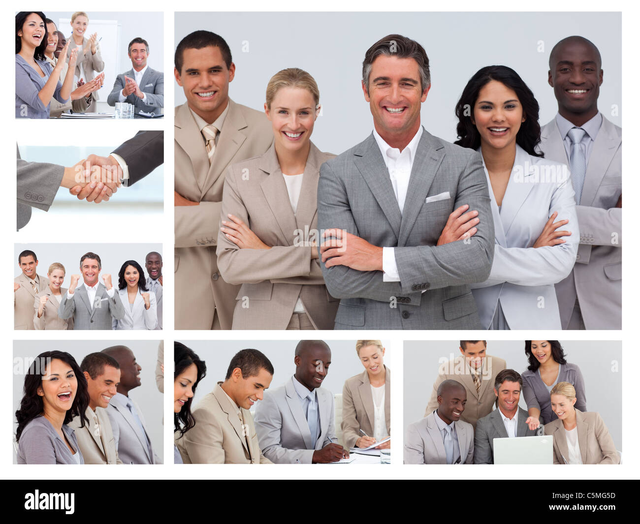 Collage of businesspeople in different situations Stock Photo