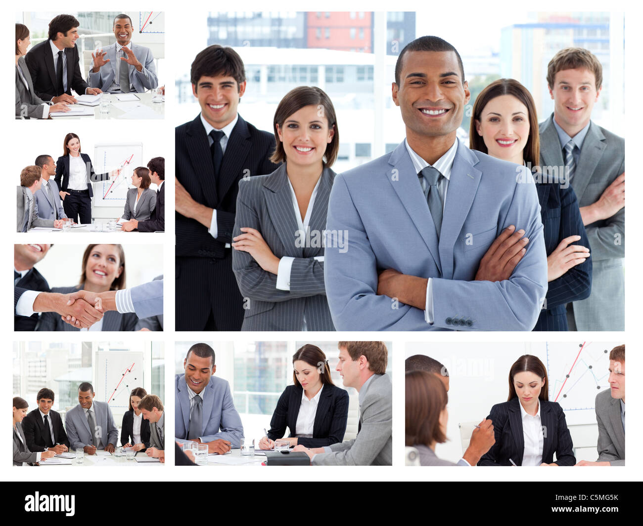 Collage of businesspeople in many situations Stock Photo