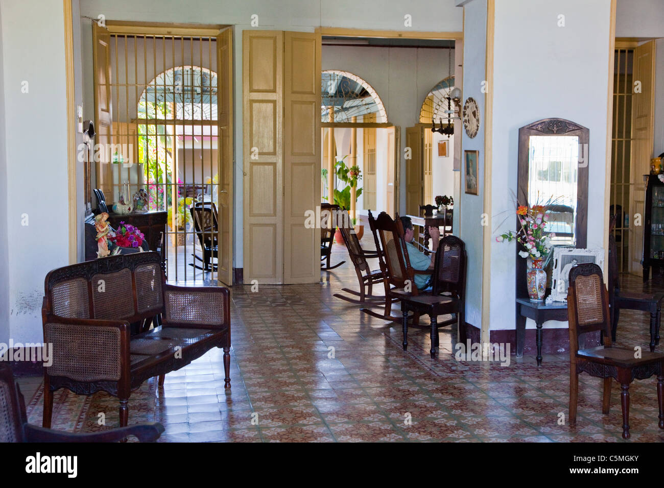 Cuba, Trinidad. Living Room of a House with an Interior Courtyard Stock ...