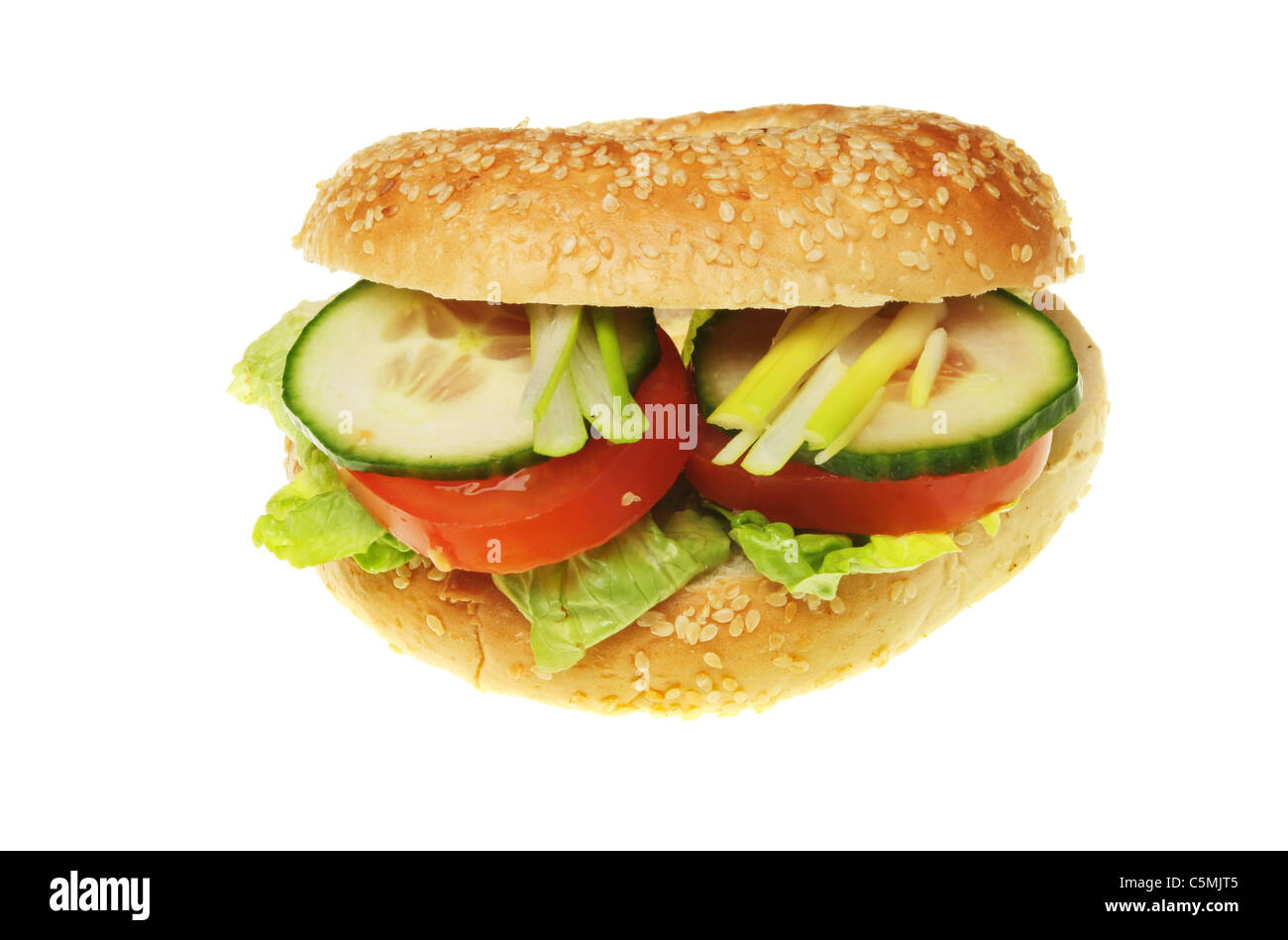 Salad filled bagel roll isolated on white Stock Photo