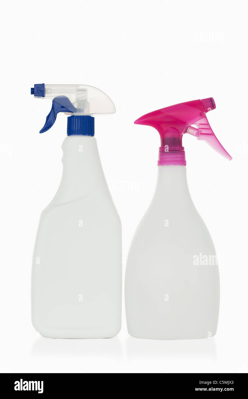 Pink and blue spray bottles Stock Photo Alamy