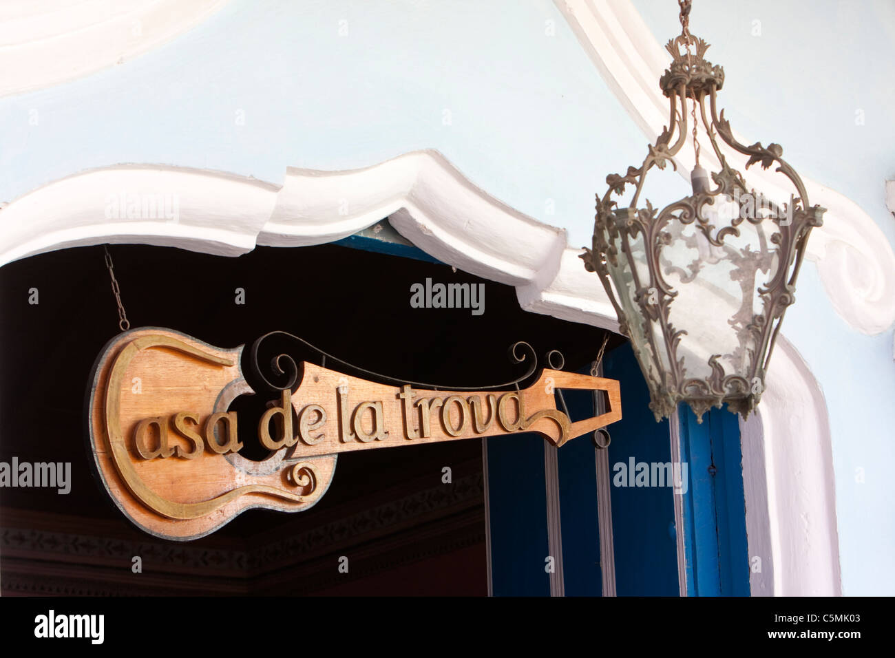 Cuba, Trinidad. Entrance to Casa de la Trova, a Bar-Restaurant with Music. Stock Photo