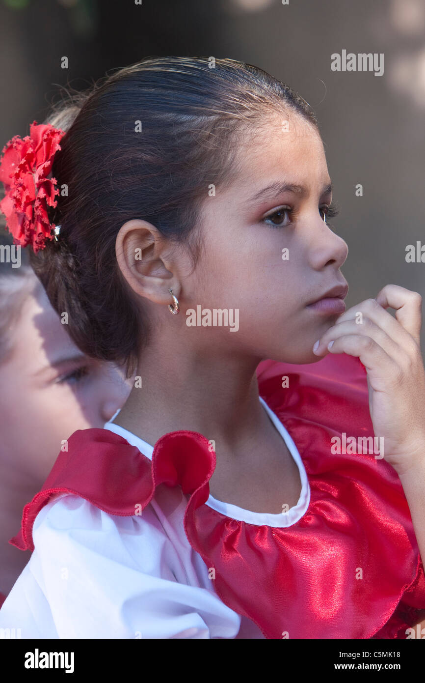 Cuba, Trinidad. Young Girl at a Music Festival. Stock Photo