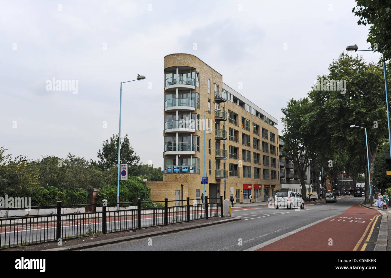 Modern design for flats appartments and shops in Chiswick High Road West London UK Stock Photo