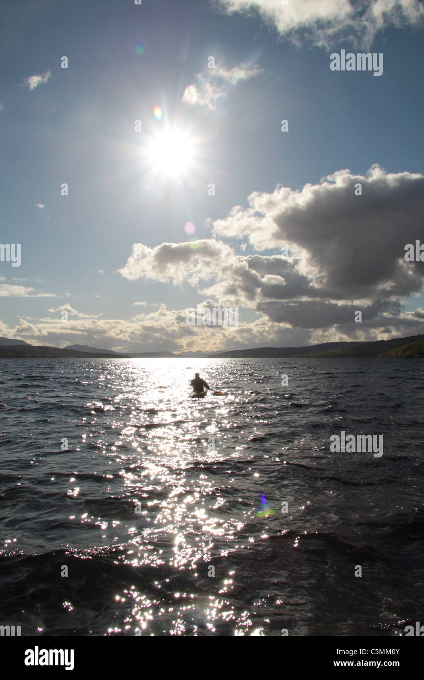 Kayaker on Loch Rannoch, near Kinloch Rannoch, Perthshire, Scotland Stock Photo