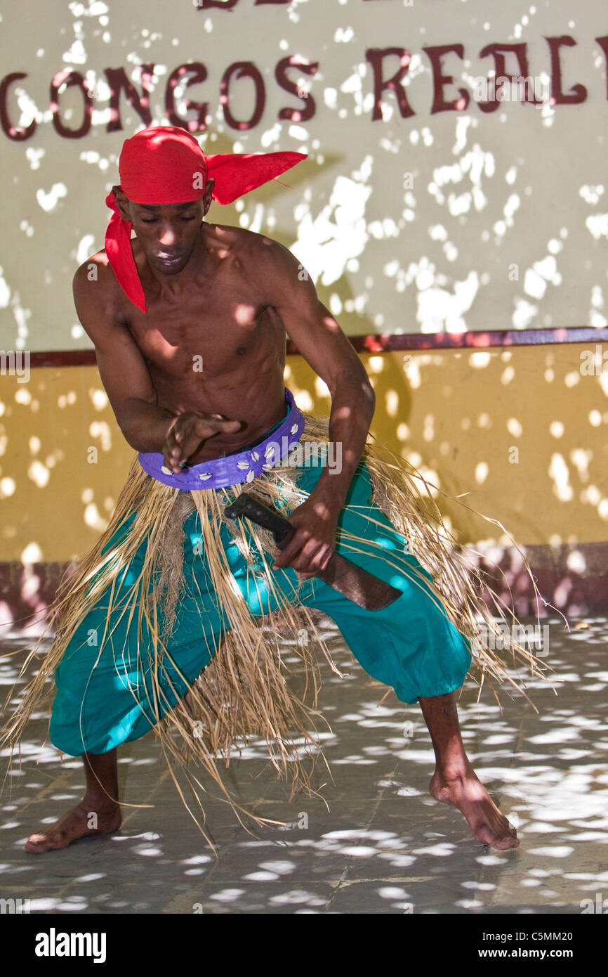 Cuba, Trinidad. Cuban Dancer at an Outdoor Cafe. Stock Photo