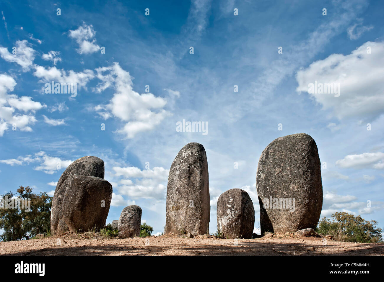 Menhirs in megalithic monument of Cromelech dos Almendres - Evora -Portugal Stock Photo
