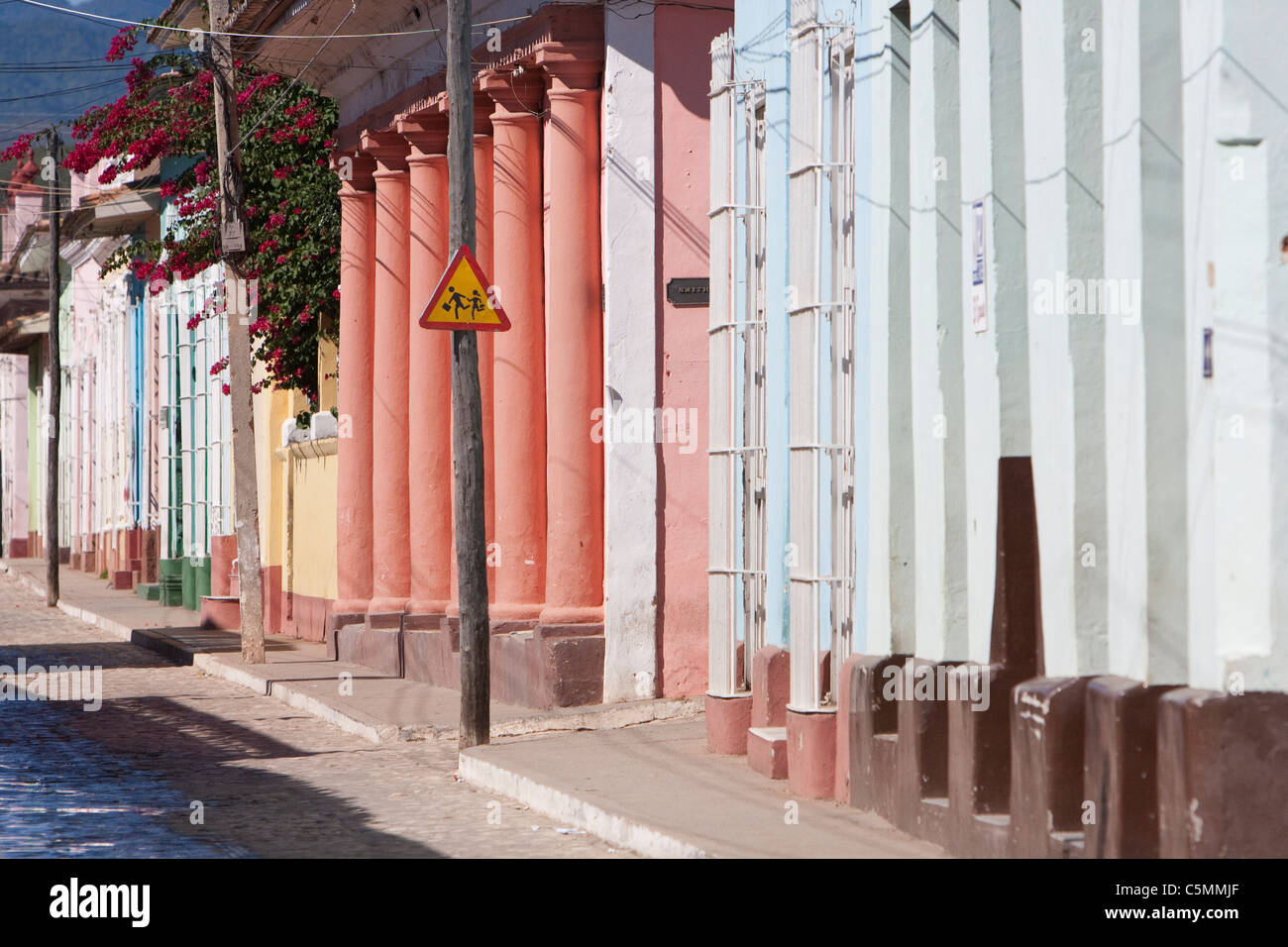 Cuba, Trinidad. Street Scene, Pastel Colors. Stock Photo