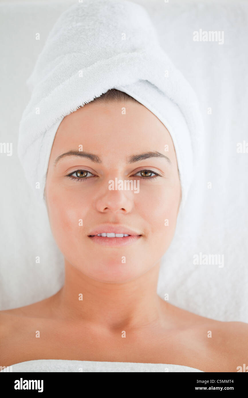 Portrait of a young woman wearing a towel Stock Photo - Alamy