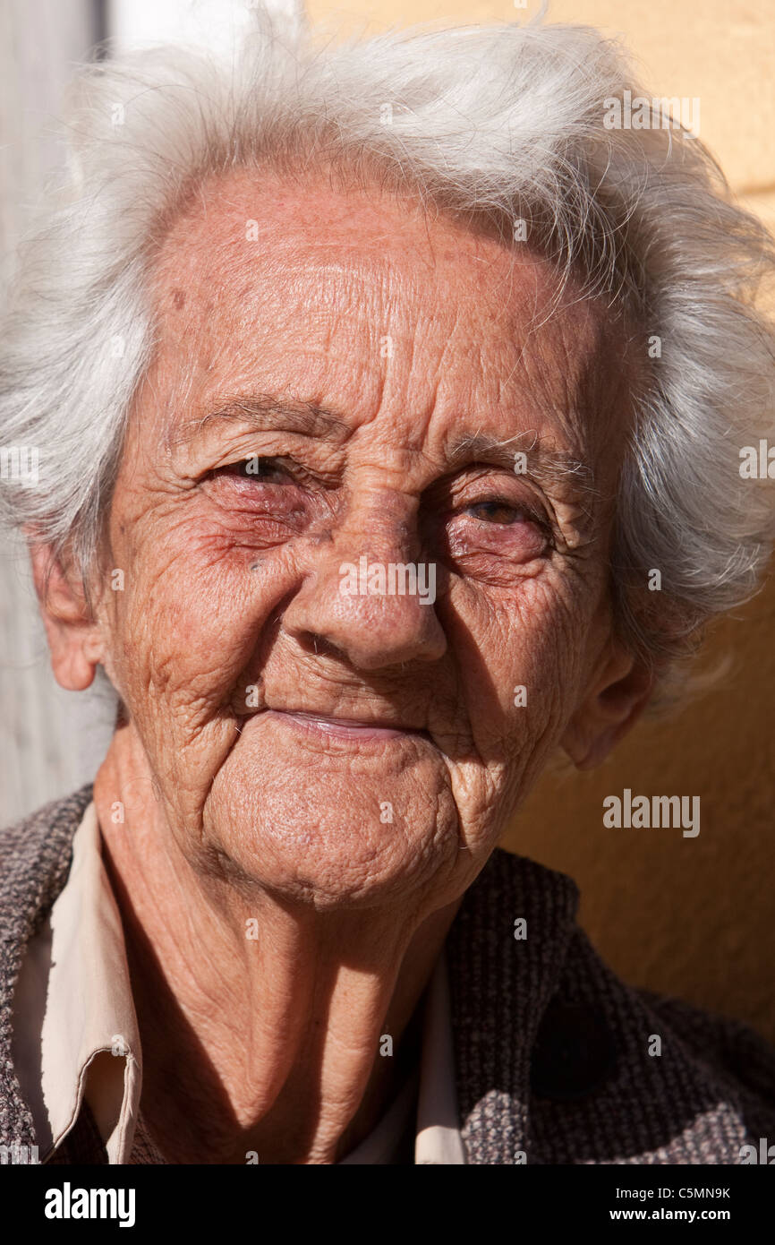 Cuba Trinidad Old Woman With White Hair Wrinkles Stock Photo