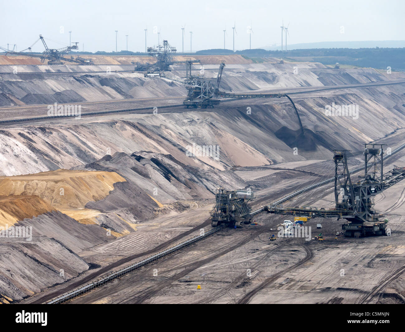 Large excavation machines working in RWE open-cast brown or lignite coal mine at Garzweiler in Northrhine Westfallia in Germany Stock Photo