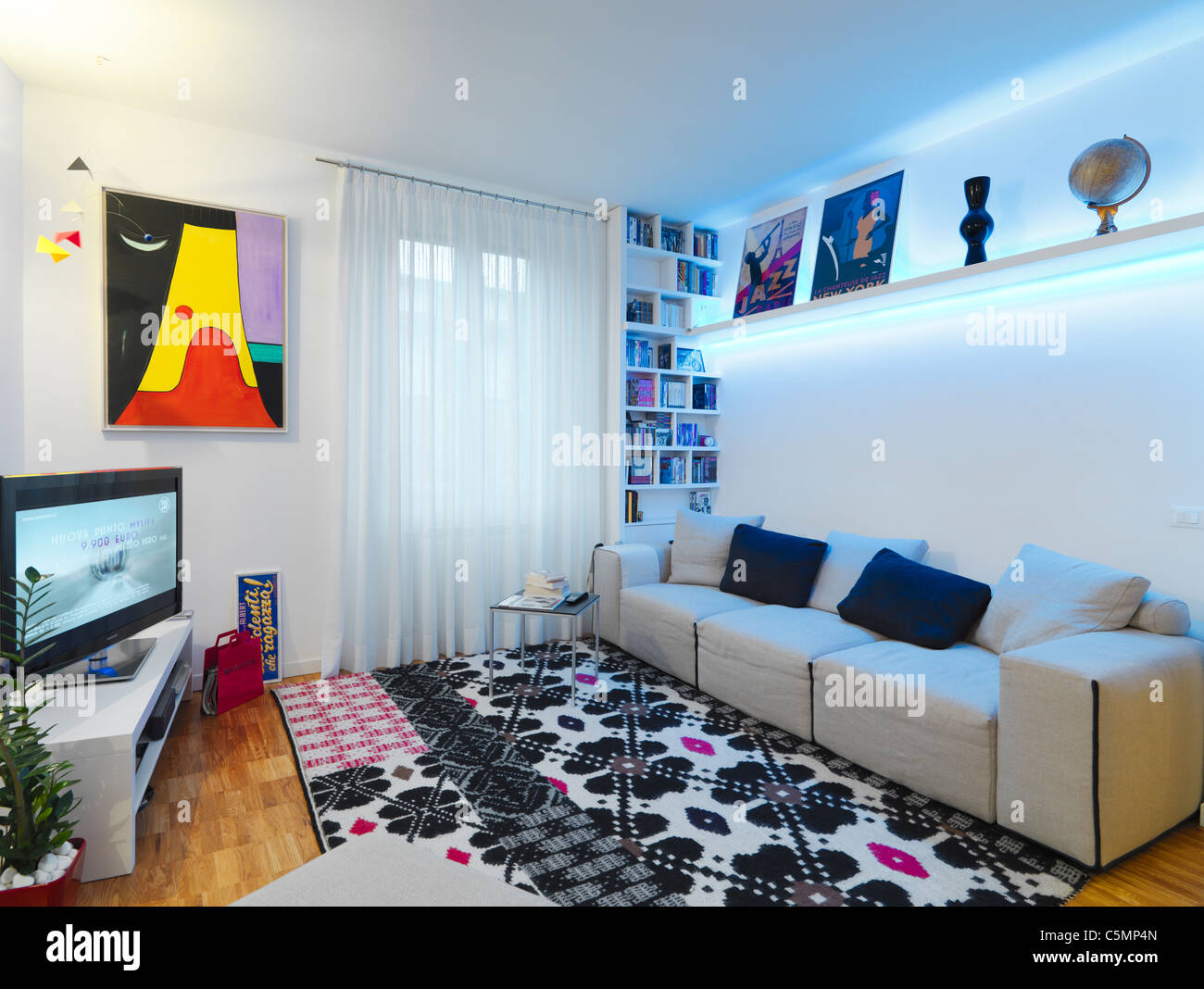 modern living room with carpet and wood floor Stock Photo Alamy