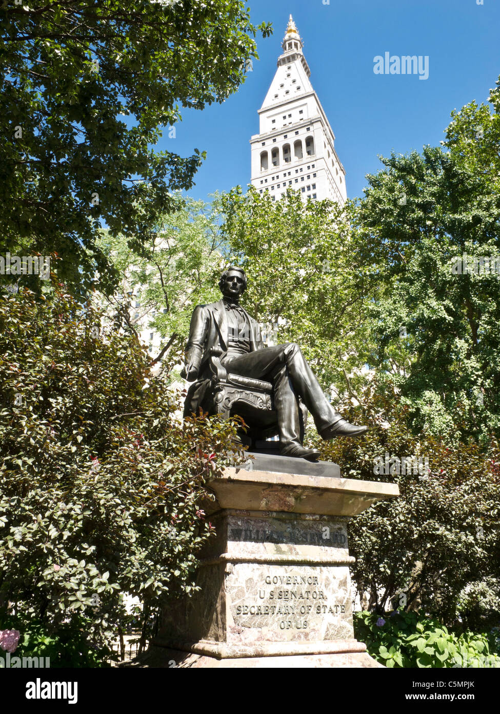 William Seward Statue, Madison Square Park, MetLife Tower, NYC Stock Photo