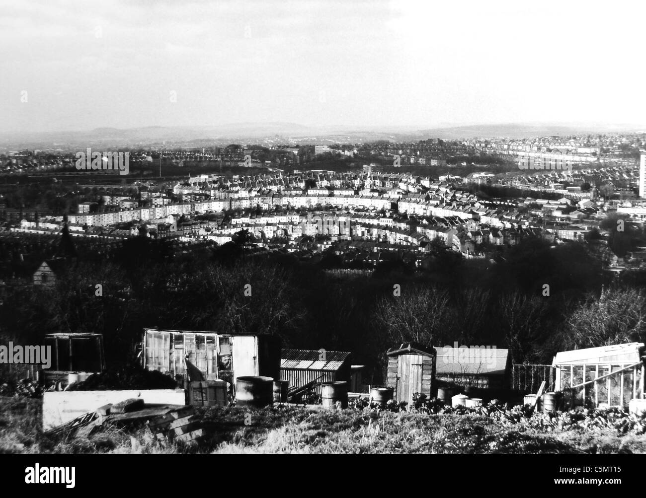 A view from the Tenantry Down allotments looking across Brighton town centre in the 1980s Stock Photo