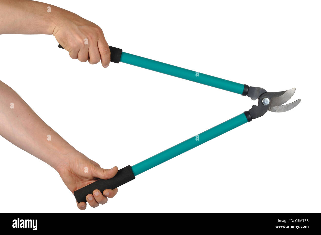 Hand with loppers isolated on white background Stock Photo Alamy