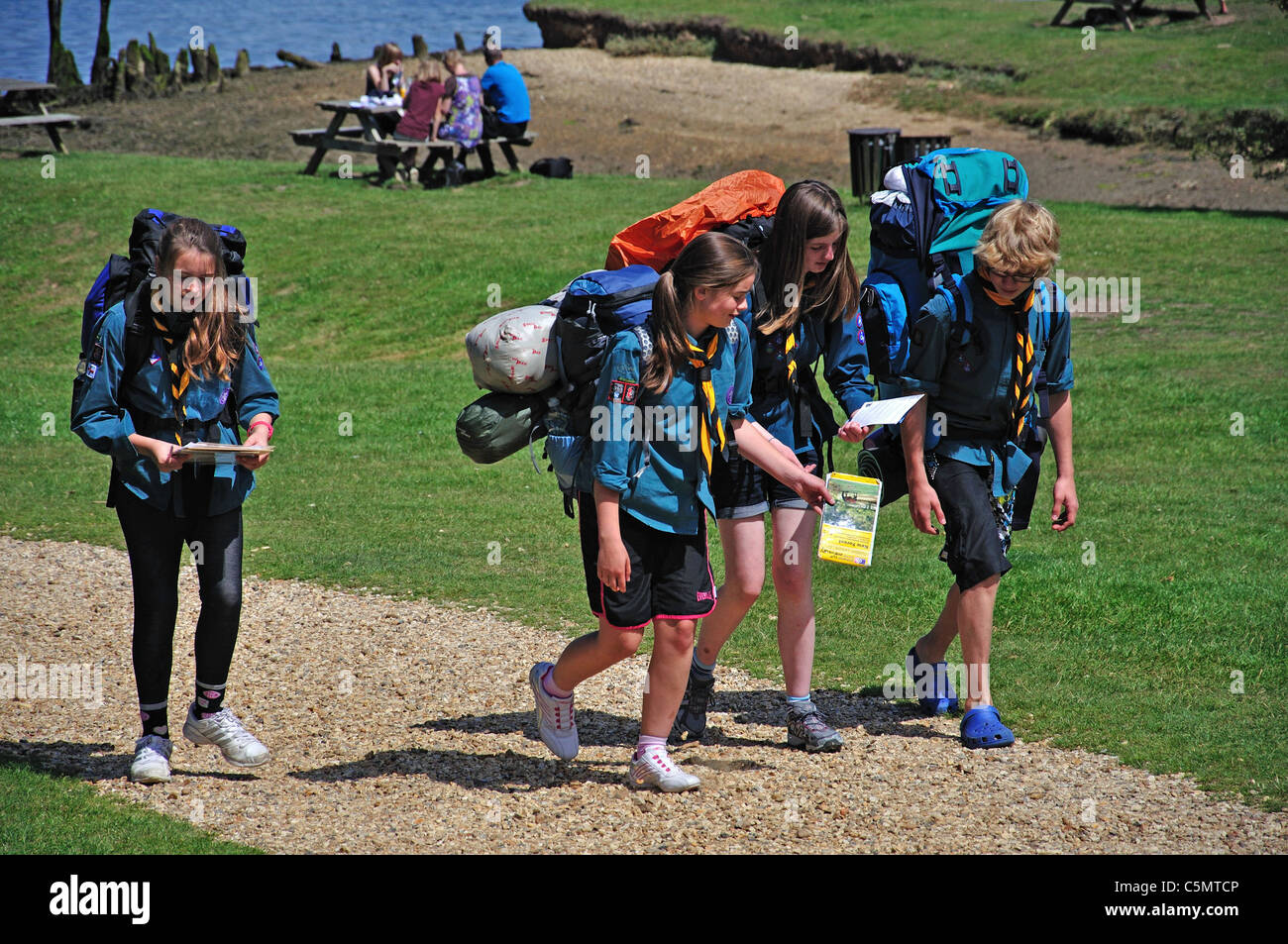 Group of scouts at Buckler's Hard, Hampshire, England, United Kingdom Stock Photo